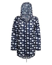 LADIES WATERPROOF DAISY JACKET navy hooded raincoat floral mac camping parka