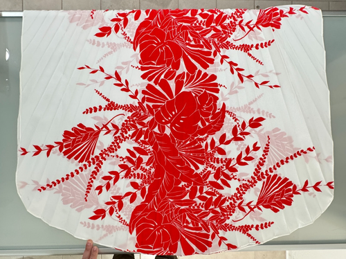 VTG 70s Womens One Size Red Hawaiian Palm Kaftan Pleated Floral Accordion Muumuu - Picture 5 of 9