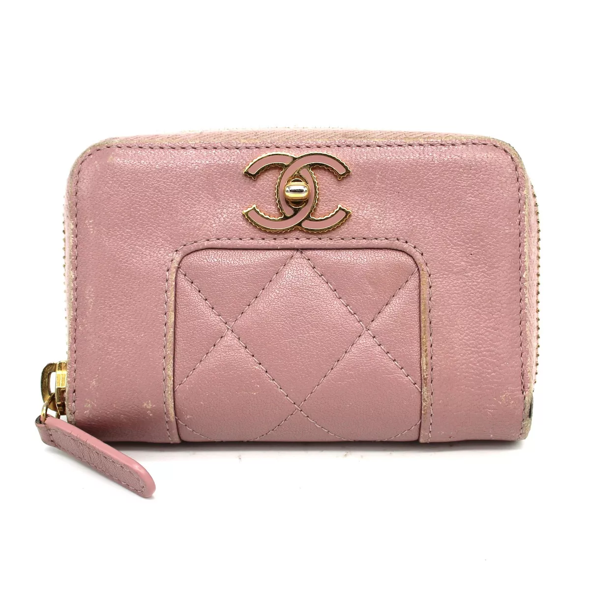 CHANEL Mademoiselle Caviar Quilted Leather Pink Card Holder Zip Around  Wallet CC