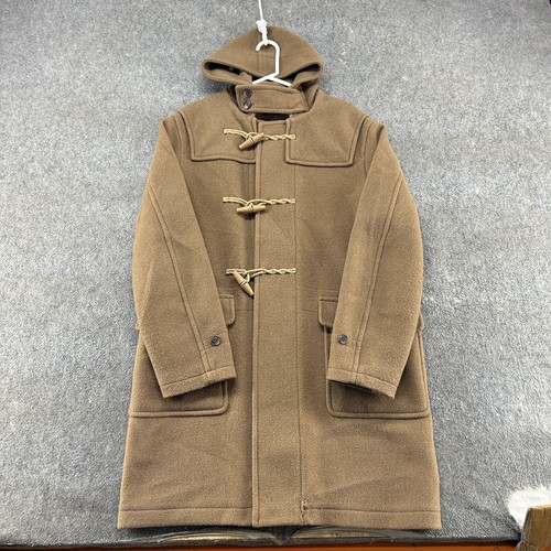 Uniqlo Cappotto Uomo L Marrone con Cappuccio Lungo Legno Toggle Lana Trench Soprabito Tinta Unita
