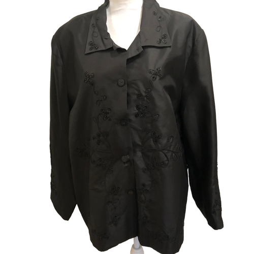 SILKLAND Woman Size 3X 100% Silk Black Shirt Sequins Embroidery Lined New W/ Tag