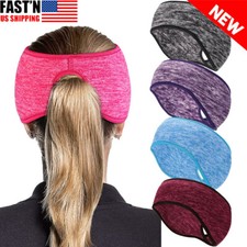 Women Ponytail Headband Fleece Ear Warmer Winter Earmuffs Warm Cover Running Ski