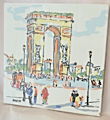 Vintage Dario Tile Signed Paris Landscape Ceramic Accent 6'' x 6'' 