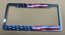 Usa Us American Flag Mirror Chrome Finish Metal License Plate Frame New Patroit