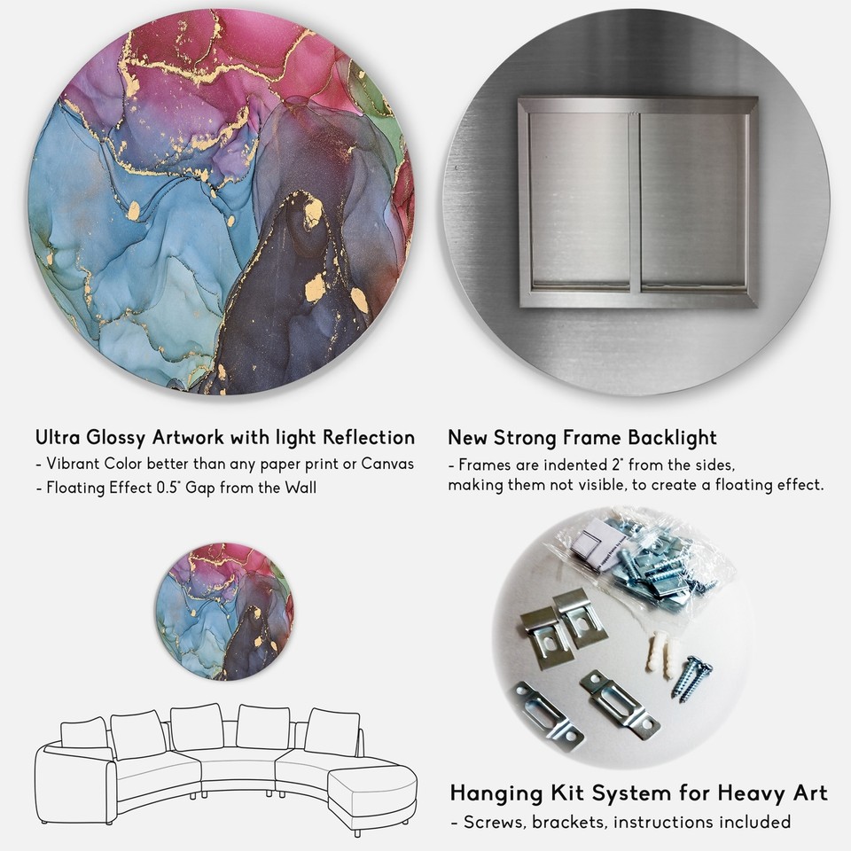 Designart 'Purple And Blue Liquid Art I' Modern Metal Circle Wall Art