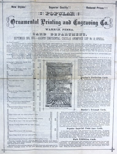 RARE Lg Advertising Flyer - Ornamental Printing Engraving Co - Warren PA 1878 - Picture 2 of 7