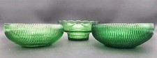 3- Vintage E.O. Brody Co. Emerald  Green Ribbed Glass Bowls Cleveland USA