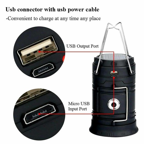 Linterna LED Solar Portátil USB Recargable Tienda de Campamento Luz Linterna Lámpara - Imagen 5 de 15