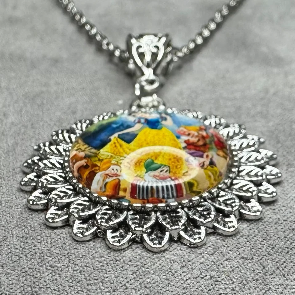 SNOW WHITE & SEVEN DWARFS 20” Silver Necklace+Handmade Cabochon Pendant ✨ NEW - Image 3 of 4