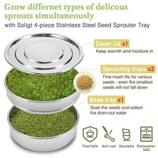 2-Tier Stainless Steel SEED SPROUTING KIT Stackable Mesh Sprouting Trays SOLIGT
