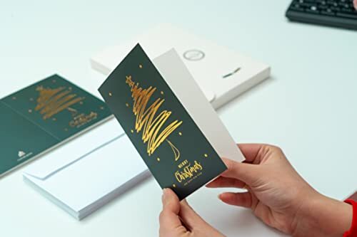 Gold Foil Christmas Cards, Pack of 24 with Envelopes, Christmas Dark Green - Picture 7 of 7