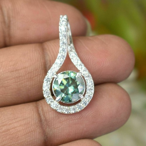 2 Ct Blue Treated Diamond Pendant Great Shine And Luster Certified ! Ideal Gift - Picture 2 of 6
