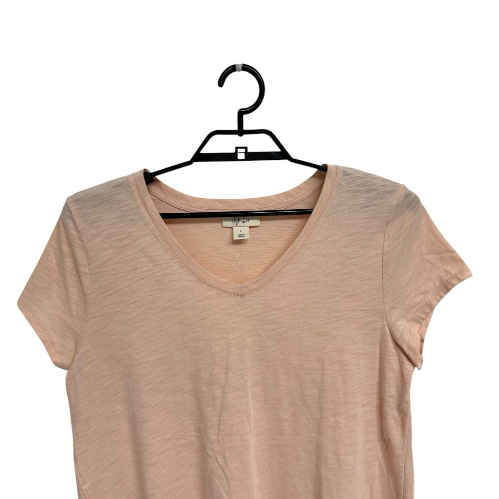 Style & Co women's short sleeve top crushed petal V neck size L