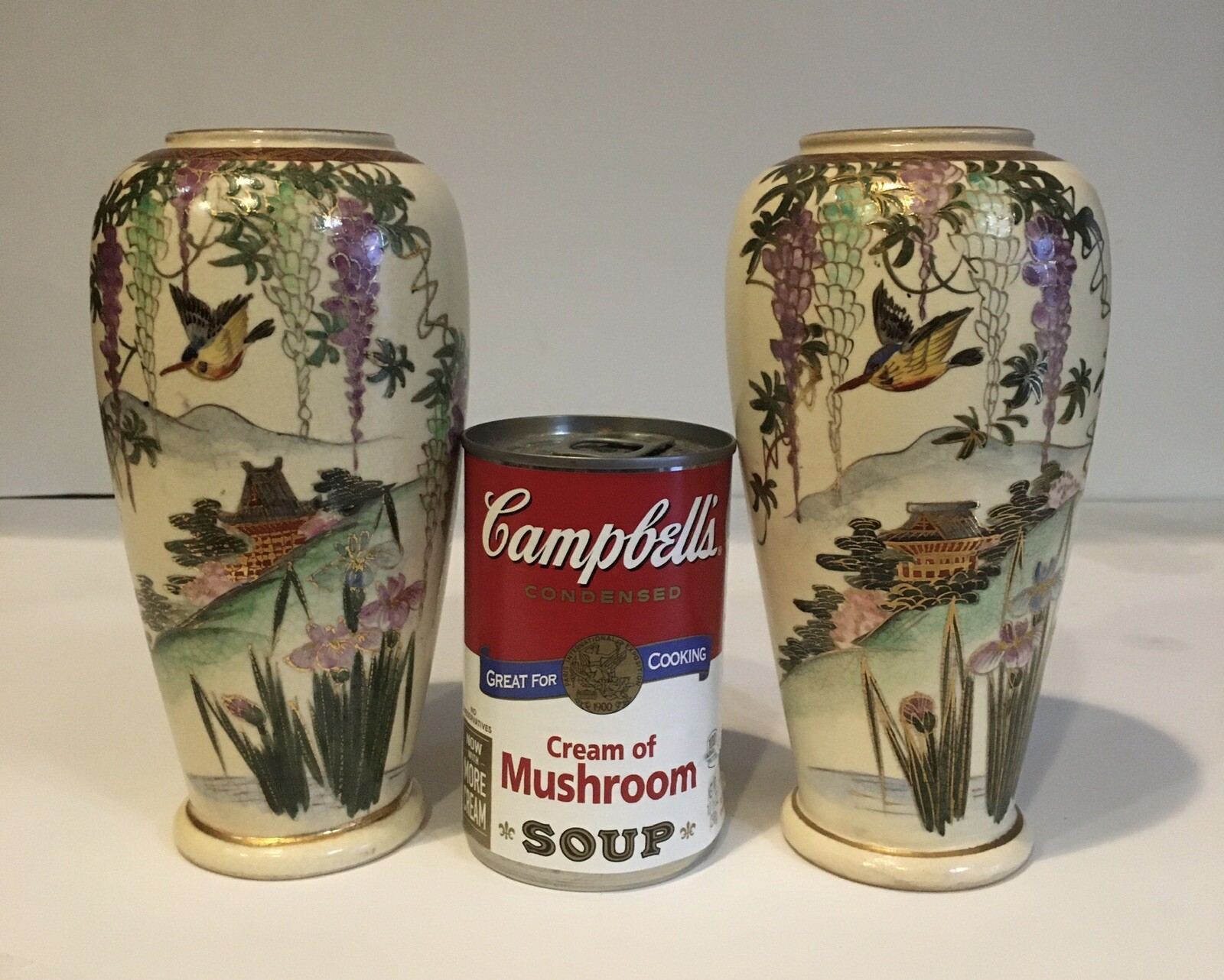 Antique Japanese Satsumas Vase Birds Wisteria Signed House Water Scene