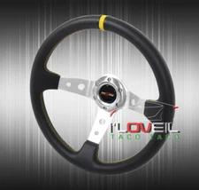 350mm Pvc Leather Steering Wheel + Chrome Short Quick Release + Hub Adapter+Horn