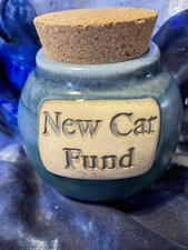 Tumbleweed Pottery New Car Fund Teal Blue 5.5”T
