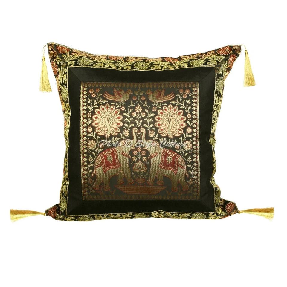 Ethnic Cushion Cover Brocade Jacquard 45 x 45 cm Hippie Sofa Car Pillow Case - Image 2 of 4