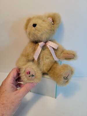 Boyds Bear Plush Jointed Pink Rosebud 1986-2003 Small Size Beige