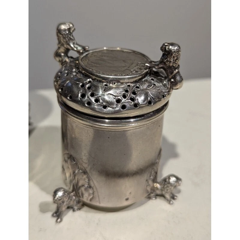 Antigua coctelera de sal y mostaza de plata del siglo XIX 830 firmada por Marius Hammer Foto 2 de 4