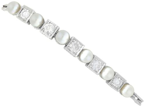 1.38ct Diamond and Cultured Pearl, 15ct White Gold Bracelet - Antique Circa 1930 - Afbeelding 1 van 22