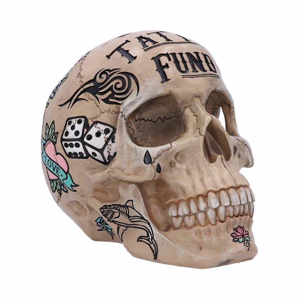 TATTOO FUND Bone Coloured 18cm Nemesis Now Skull Money Box Ornament - FREE P+P