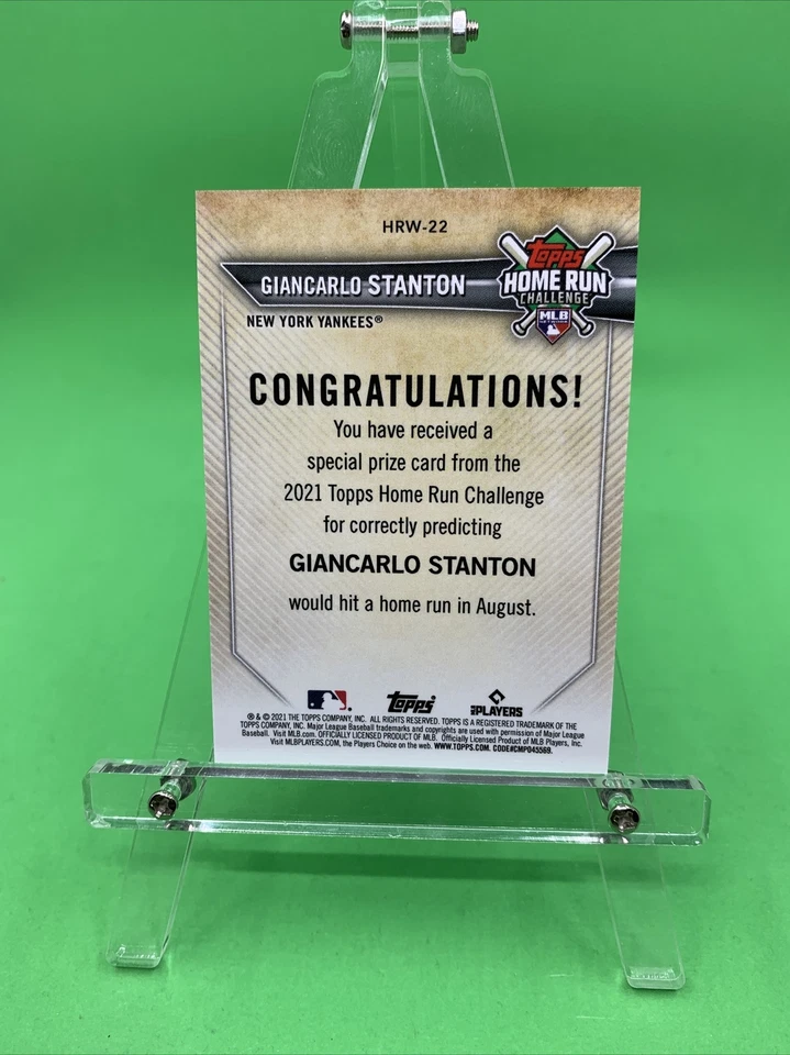 2021 Topps - GIANCARLO STANTON - Home Run Challenge WINNER 502/530 August - Image 4 of 4
