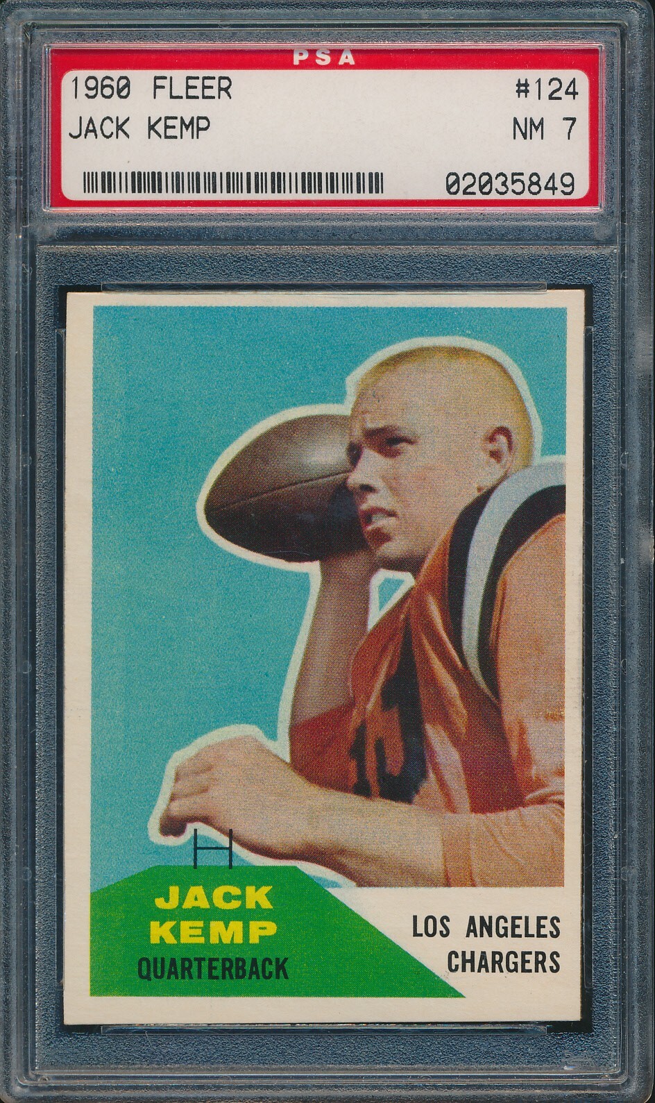 1960 FLEER FOOTBALL #124 JACK KEMP RC PSA 7 NM ROOKIE