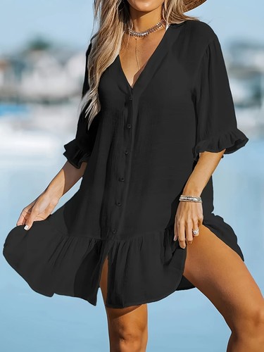 Women Hawaiian Swimwear Beachwear Bikini Summer Beach Shirt Cover Up Dress Tops - Picture 11 of 27