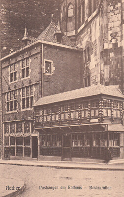OLD POST CARD ALLEMAGNE DEUTSCHLAND AIX-LA-CHAPELLE AACHEN postwagen am rathaus