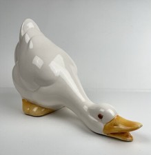 Vintage Large White Ceramic Duck Goose Bending Over Figurine 6  