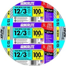 12/3 x 100 ft Solid Copper Armorlite MC Cable - UL Listed, Indoor/Outdoor