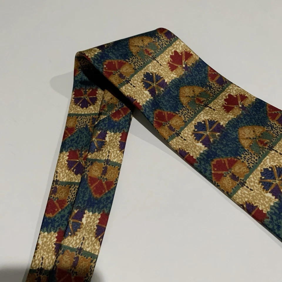 Vintage Structure Mens Tie Made In Italy Pure Silk Colorful Abstract Art - Image 4 of 4