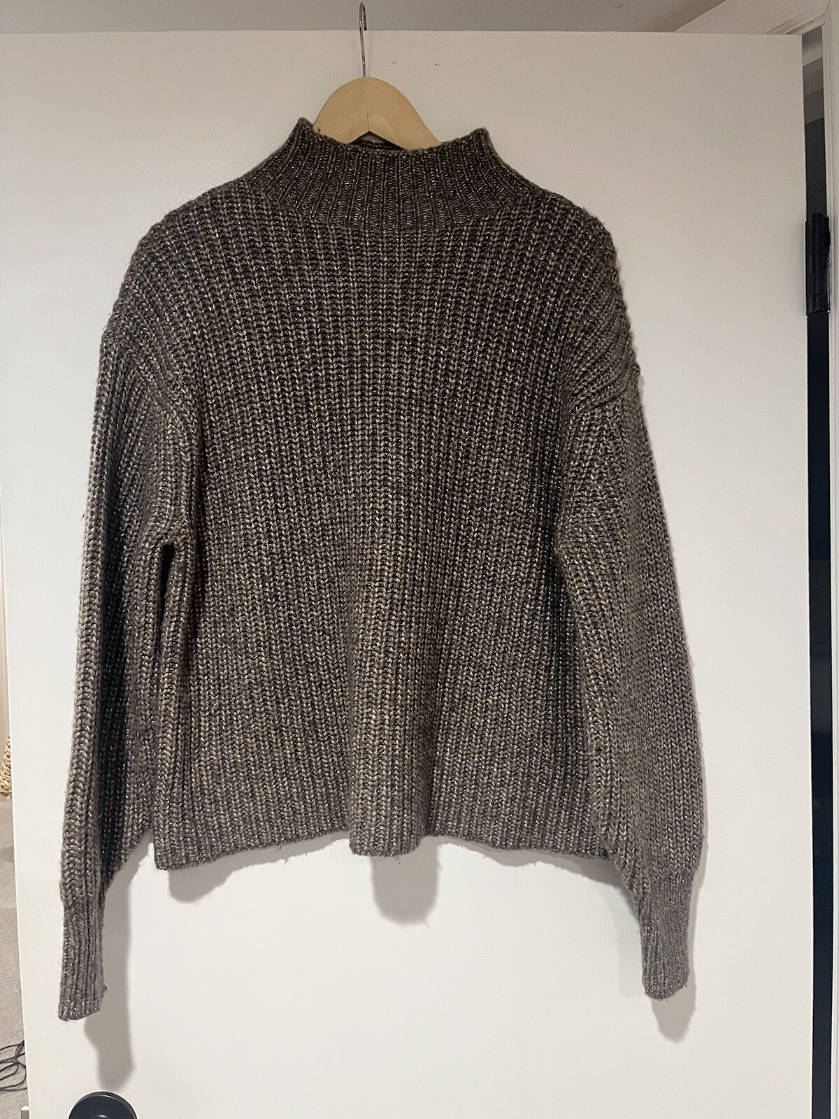 ANN TAYLOR Sweater Wool Blend Mock Neck Marled Pullover  Women Size M