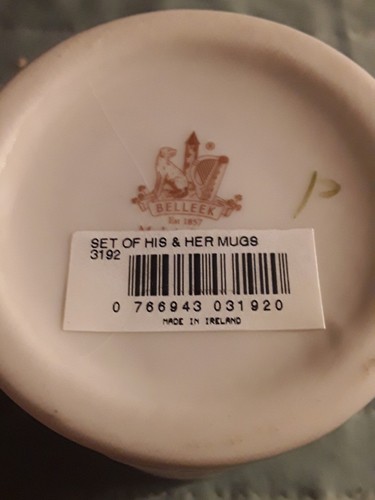 PAIR OF BELLEEK HERSELF AND HIMSELF COFFEE MUGS NEW - Bild 5 von 8