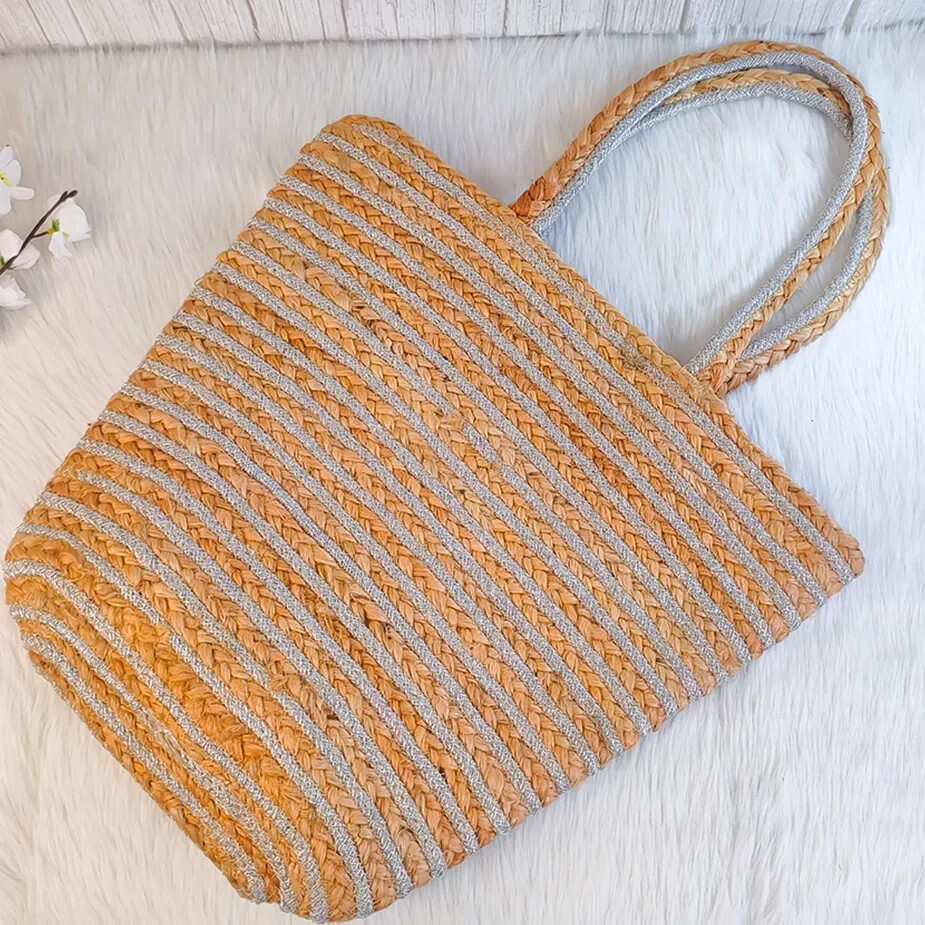 Effortless Chic: The Shimmering Jute Shoulder Tote