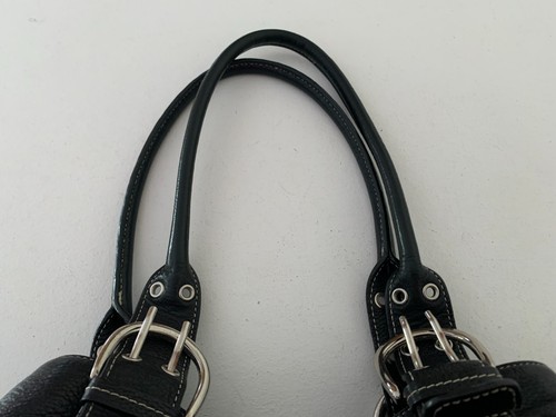 TIGNANELLO Black Handbag Pebbled Leather Double Handles Satchel Shoulder Purse - Picture 6 of 11