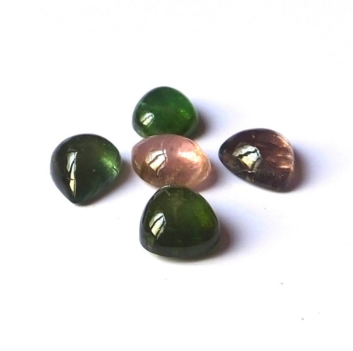 Natural Untreated Tourmaline Cabochon 9X7 mm Pear Multi Color Gemstone 5 Pieces - Picture 3 of 4