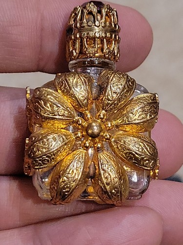 BEAUTIFUL VINTAGE AUTUMN FLOWER DECORATED MINI PERFUME BOTTLE RARE - Picture 3 of 10