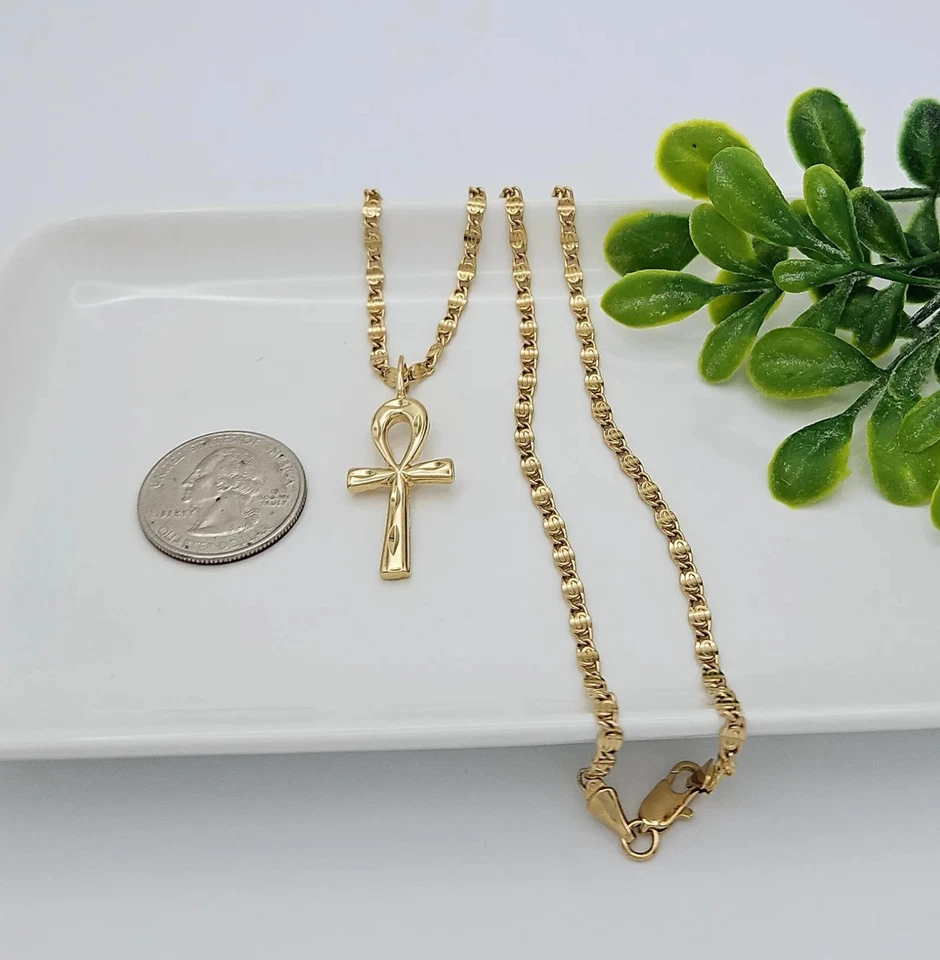 Золотое ожерелье анх, веревочная цепочка 3 мм, позолоченное золото 14 карат унисекс - Изображение 3 из 4