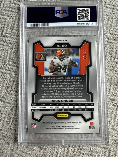 2023 Panini Prizm Nick Chubb Red Shimmer Auto /35 #69 PSA 9 - Picture 2 of 2