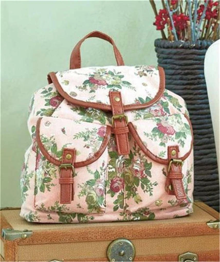 Patterned Canvas Backpack for Girls