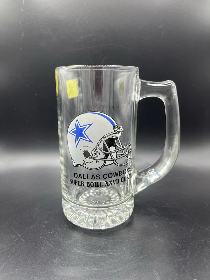 Conjunto de 5 canecas de cerveja de vidro 1994 Dallas Cowboys logotipo antigo NFL Super Bowl XXVIII - Imagem 2 de 4