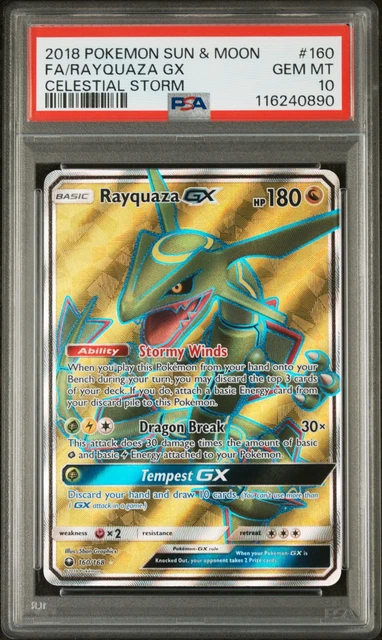 2018 POKEMON SUN & MOON CELESTIAL STORM #160 FULL ART/RAYQUAZA GX PSA 10