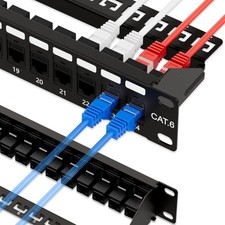 24-Port Cat6 Patch Panel UTP 19" 10Gbps 1U Network Keystone, Wall/Rackmount, Com