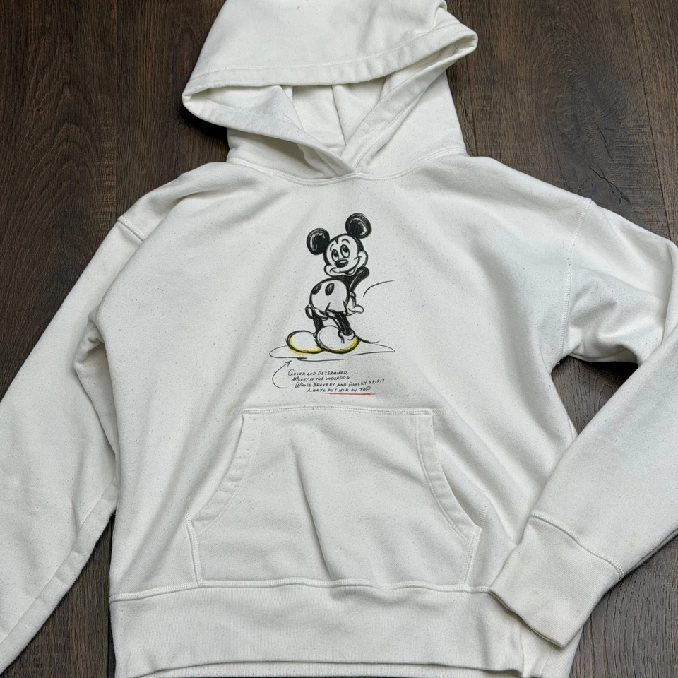 Uniqlo Disney Mickey Mouse Genuino Pullover Blanco Sudadera con Capucha XXL De Colección Foto 3 de 4