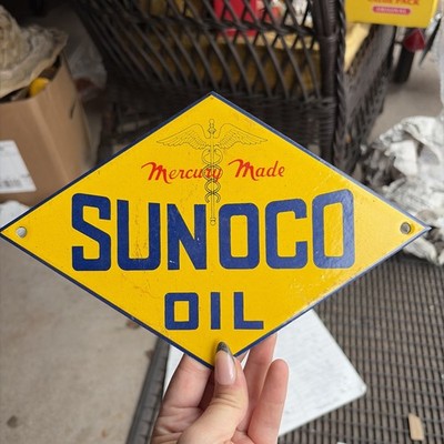 Porcelain Sunoco Oil Mercury Made Sign