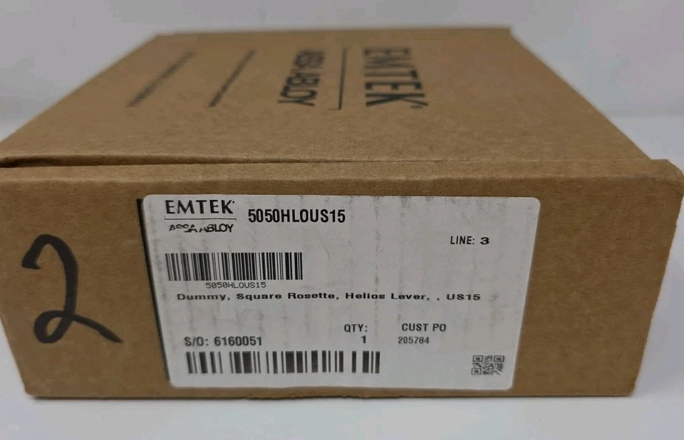 Emtek 5050HLOUS15 Assa Abloy Dummy, Square Rosette, Helios Lever, US15 - Image 2 of 4