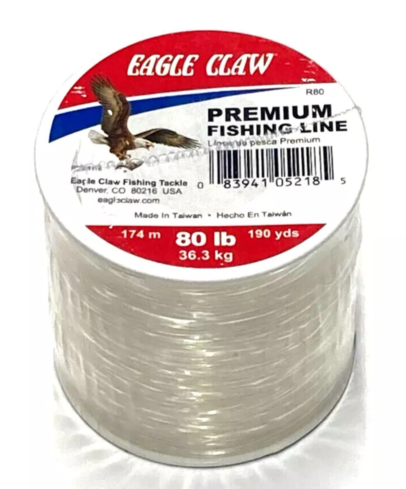 6 Pack Of CLEAR Mono Premium Eagle Claw Fishing Line 80 Pound Test 190 yds