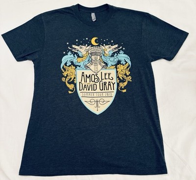 Amos Lee & David Gray Tshirt Med Dark Gray SS 2015 Summer Tour Merch ￼