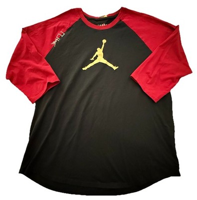 Nike Air Jordan 23 Red/Black/Gold Baseball 3/4 Sleeve 45 Defining Moments Men XL